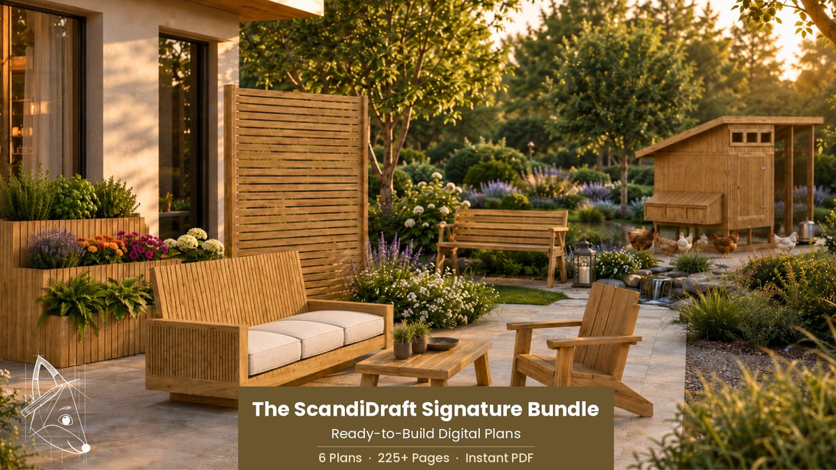 The ScandiDraft Signature Bundle – 6 ready-to-build woodworking plans, 225+ pages, instant PDF